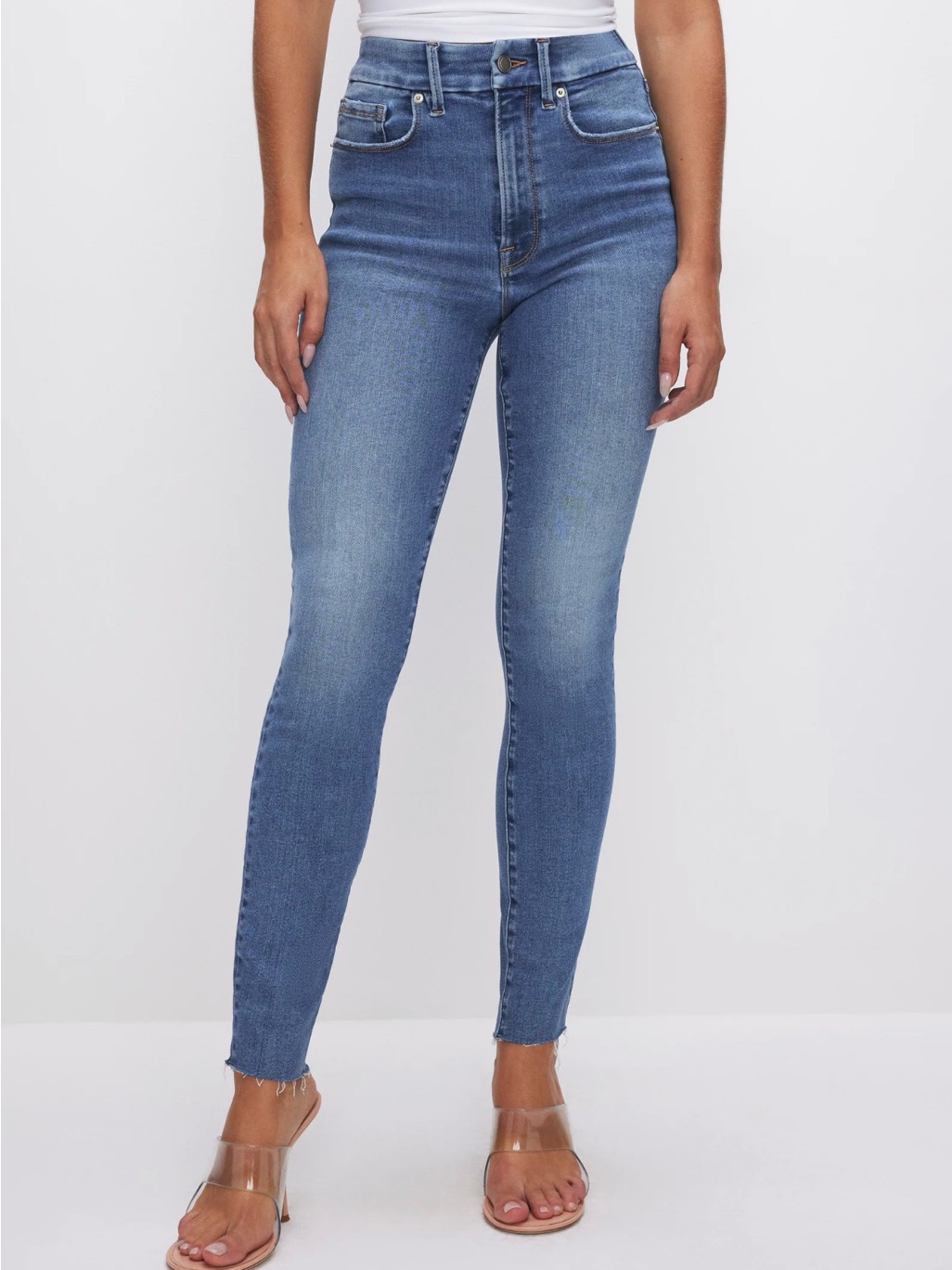 Good American Mid-Blue Straight Leg Jeans